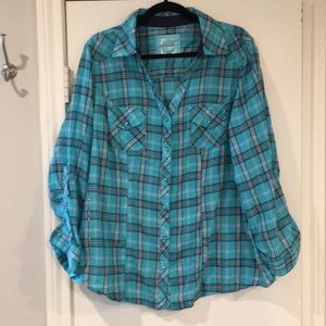 Cato - Teal and silver plaid L/S B/U shirt